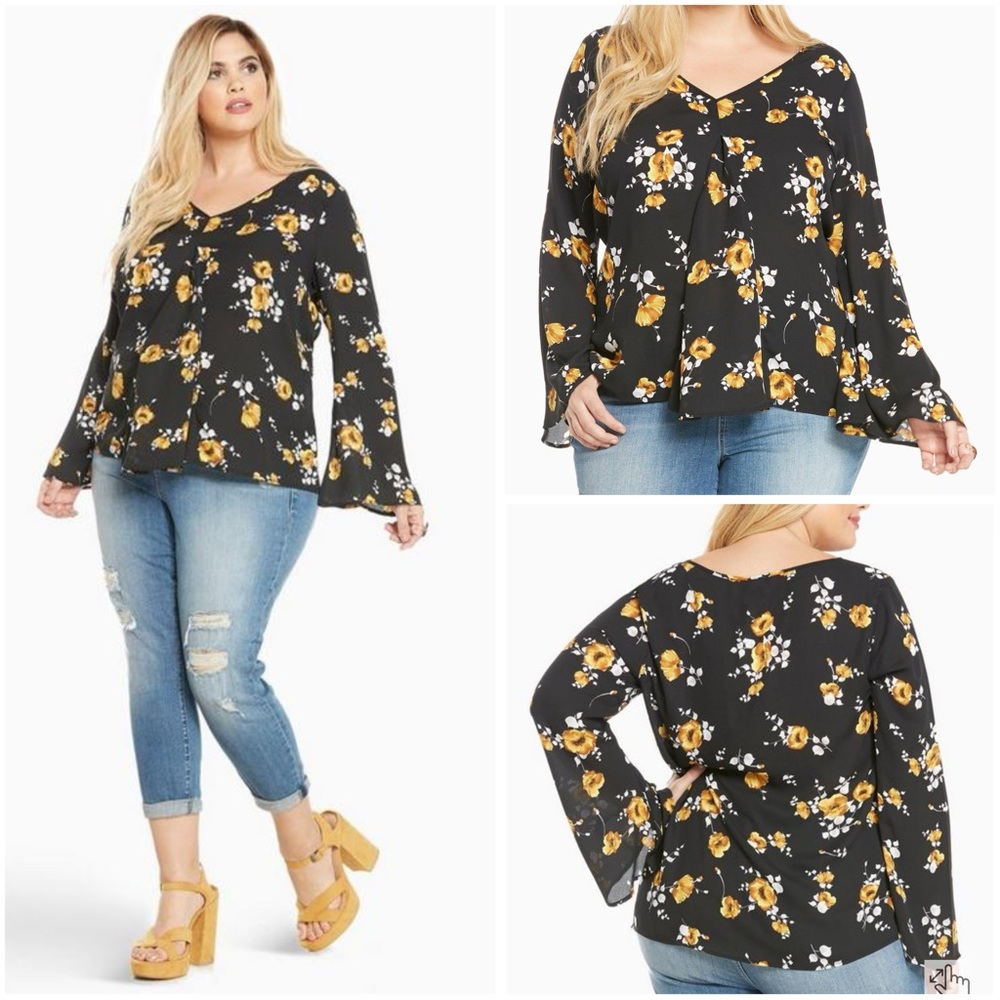 Torrid Floral Print V-Neck Georgette Blouse Size 2